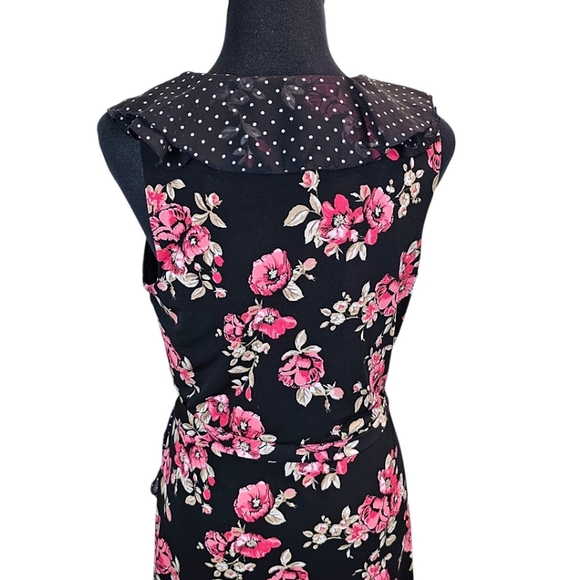White House Black Market Sleeveless Faux Wrap Dress 8 Polka Dot Floral Trad Wife - Picture 9 of 14